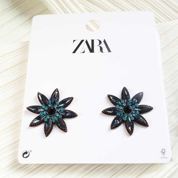 ZARA Jewelry - ZARA Dazzling Blue Crystal Floral Earrings Elegant Flower Design New